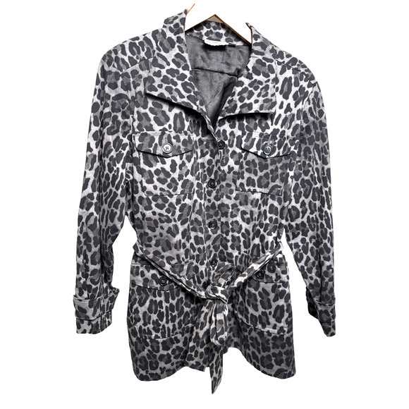 Leopard Print Gray Black Barn Chore Jacket Style Women's 2X Plus Size Linea NWOT - Picture 1 of 10